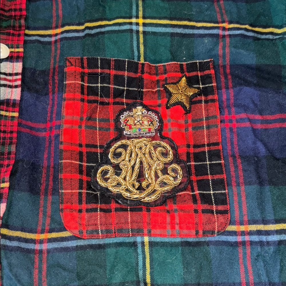 Rare ✨ Polo Ralph Lauren Flannel Patchwork Crest Button Down with Patches Small - Picture 4 of 7